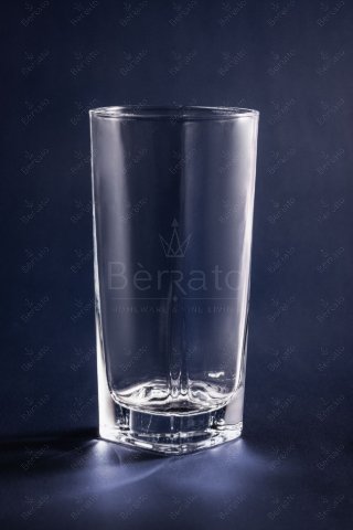 تصویر لیوان بلند المپیک مدل LXY4012 با پایه چهارگوش و بدنه فوق‌شفاف بر روی پس‌زمینه تیره.