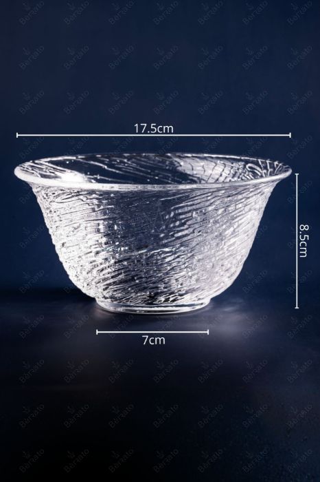 کاسه بلور LXW126-1 با دهانه ۱۷.۵ سانتی‌متر و بافت برجسته طرح یخ و پوست درخت.