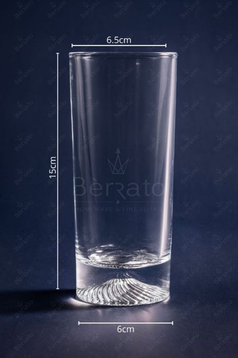 ست ۶ عددی لیوان بلند کریستالین مدل LXY1007-1 با بدنه استوانه‌ای ساده و طراحی خاص و مشبک در قسمت پایه.