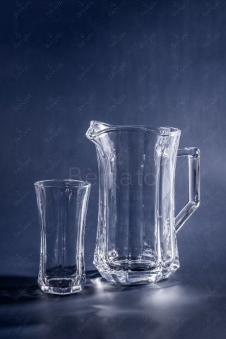 سرویس پارچ و لیوان گلکسی کریستالین شفاف با پایه چندضلعی
