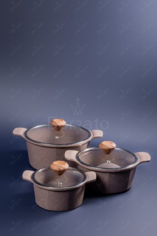 سرویس قابلمه 16 پارچه چدن آلیانس رنگ نسکافه ای
